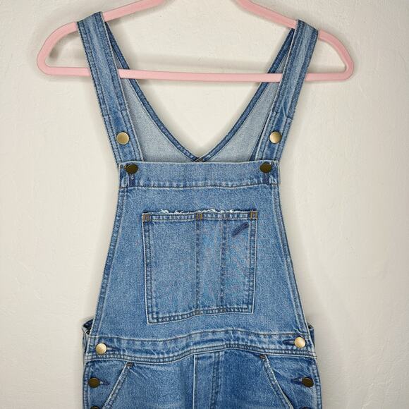 Reformation Johnny Aegean Distressed Light Wash Denim Straight Leg Jean Overalls - Picture 5 of 15